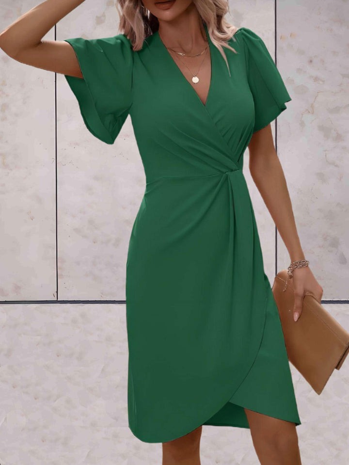 Damen Wickelkleid Mini mit V-Ausschnitt und Puffärmeln