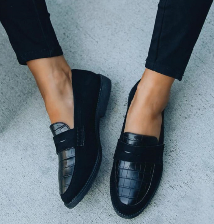 Damen Slip-On Loafer mit Krokodilstruktur