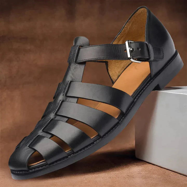 Herren Sommer Veganer Leder Sandalen mit Geschlossener Zehen und Ferse