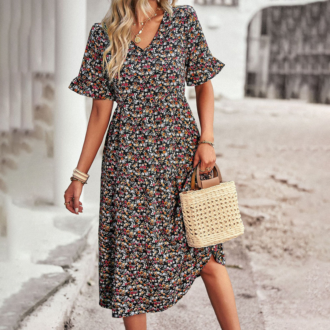 Midikleid mit V-Ausschnitt für Damen
