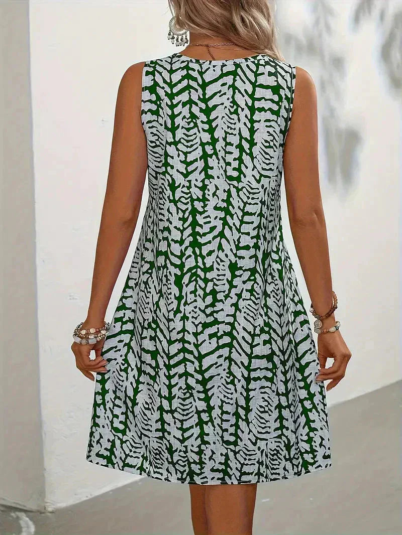 Damen-Minikleid mit abstraktem Muster und Rundhalsausschnitt