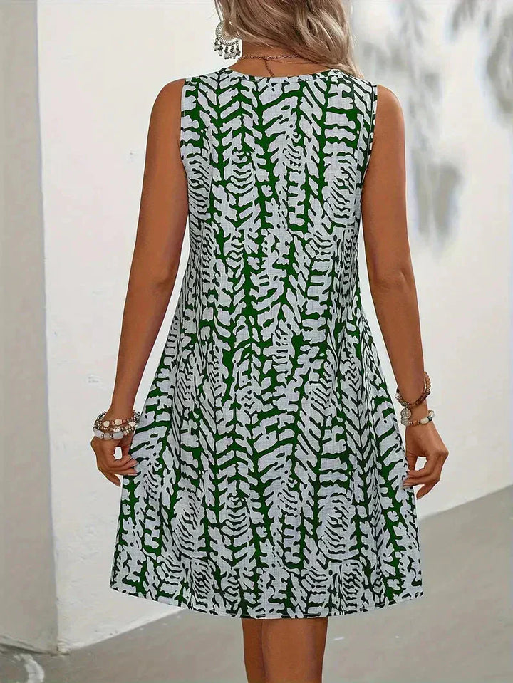 Damen-Minikleid mit abstraktem Muster und Rundhalsausschnitt