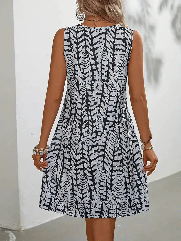 Damen-Minikleid mit abstraktem Muster und Rundhalsausschnitt