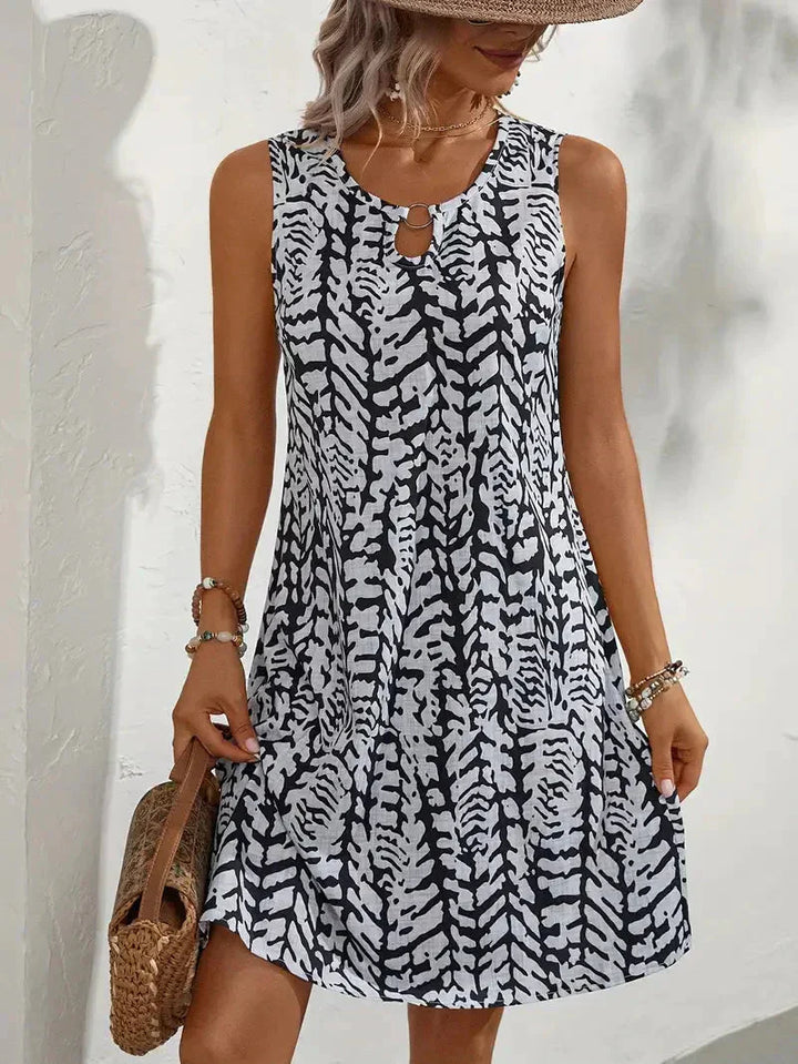 Damen-Minikleid mit abstraktem Muster und Rundhalsausschnitt