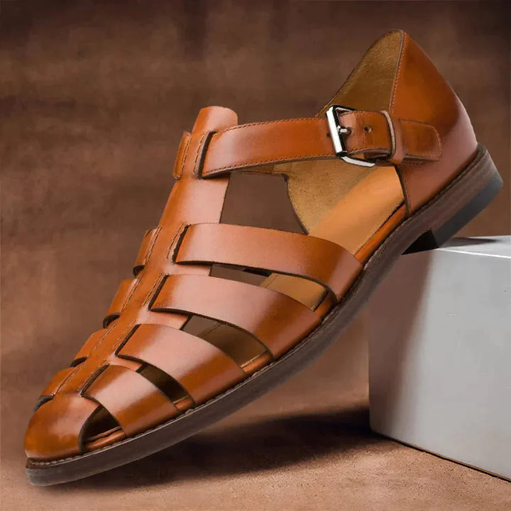 Herren Sommer Veganer Leder Sandalen mit Geschlossener Zehen und Ferse