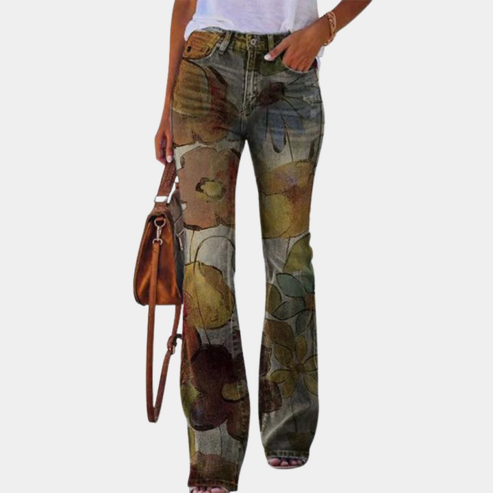 Weit geschnittene Jeans mit Blumenstickerei für Damen