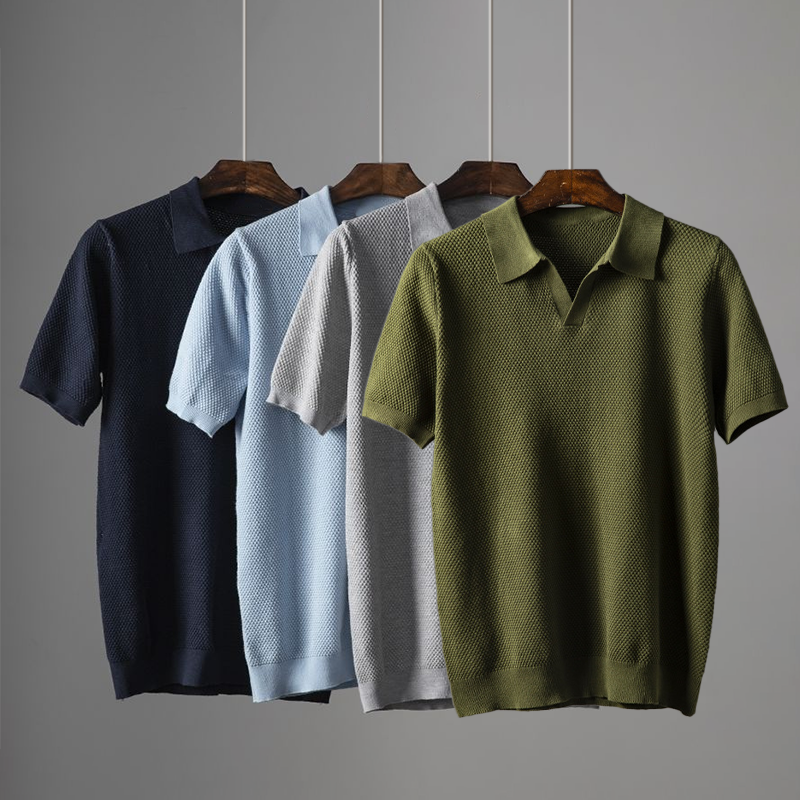 Herren Poloshirt mit kurzen Ärmeln und Strickstruktur