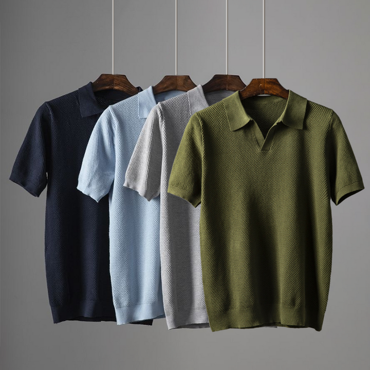 Herren Poloshirt mit kurzen Ärmeln und Strickstruktur