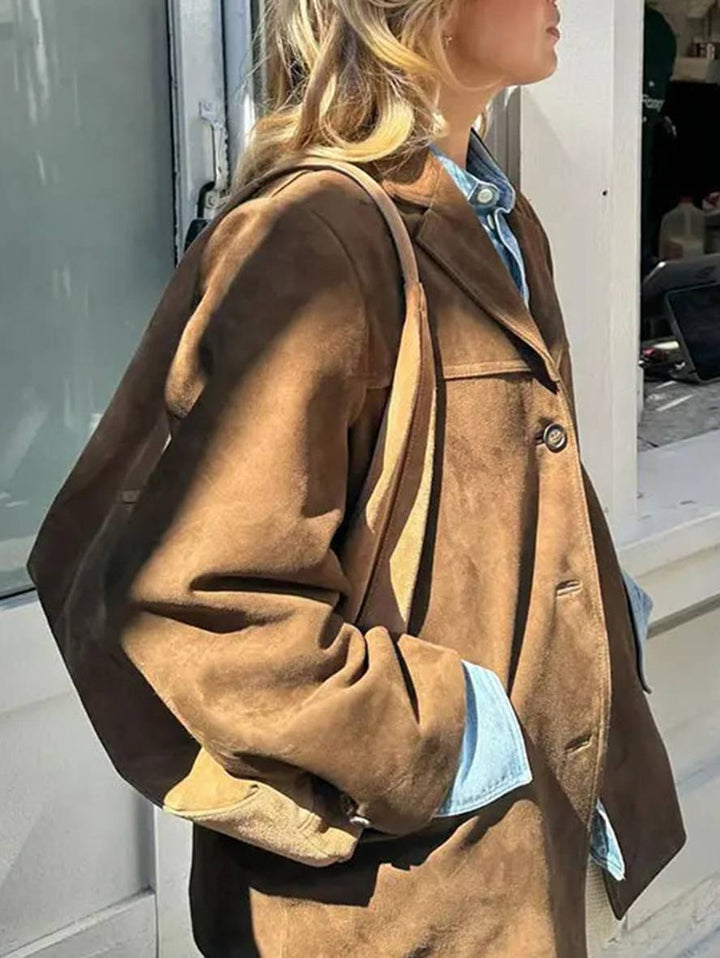 Lässige Vintage-Wildlederjacke Für Damen | Mit Taschen