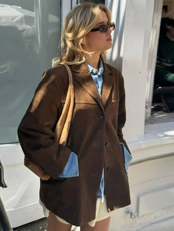 Lässige Vintage-Wildlederjacke Für Damen | Mit Taschen