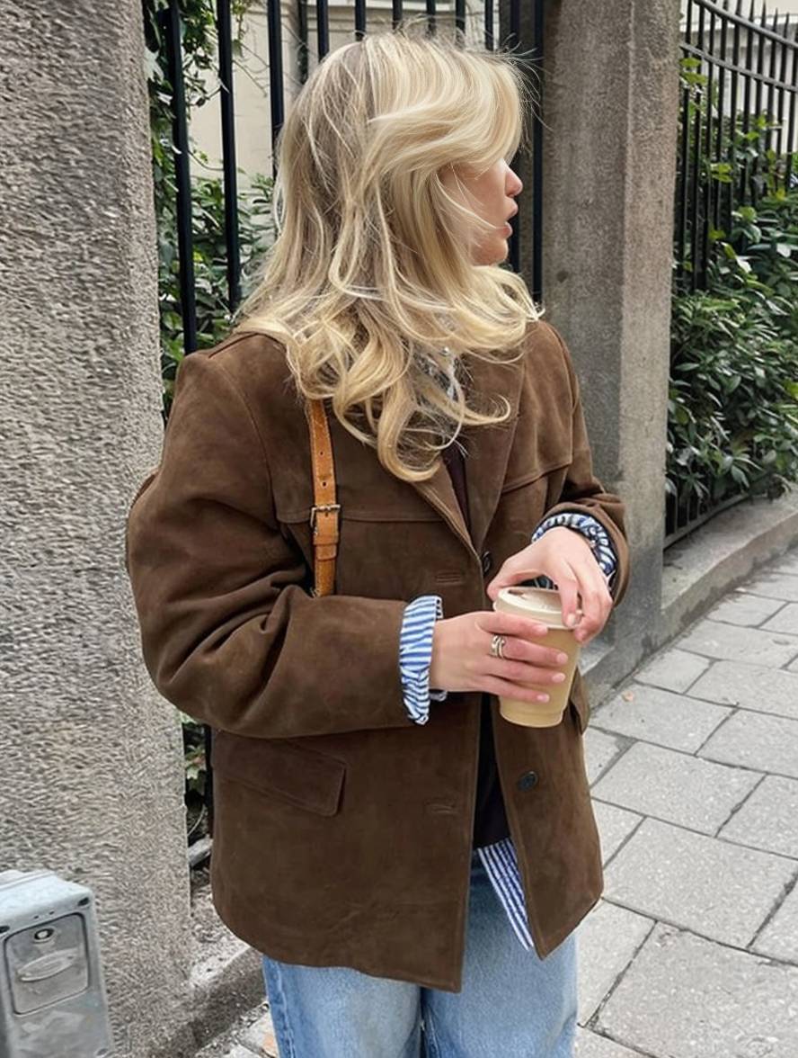 Lässige Vintage-Wildlederjacke Für Damen | Mit Taschen