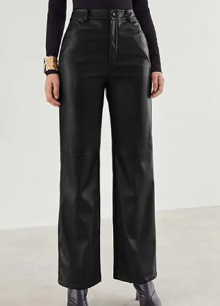 Hochtaillierte Weitbeinige Vegane Lederhose für Damen