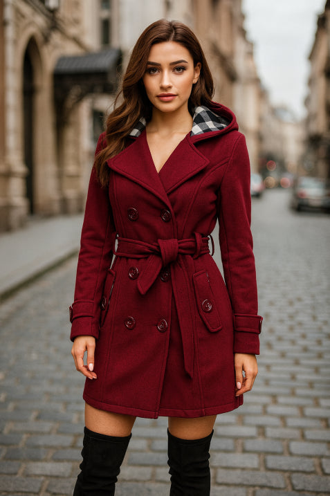 Damen Winter Doppelreihiger Trenchcoat | Mit Gürtel