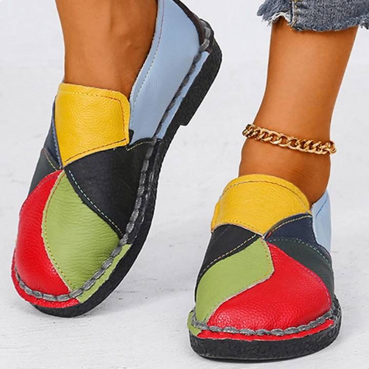 Damen Alle Jahreszeiten-Veganer Leder Loafer mit Mehrfarbig and Flachem Absatz
