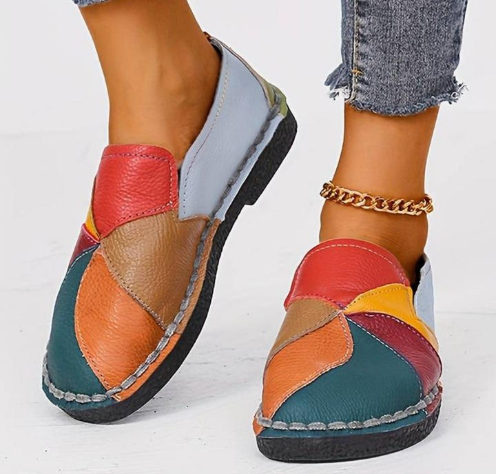 Damen Alle Jahreszeiten-Veganer Leder Loafer mit Mehrfarbig and Flachem Absatz