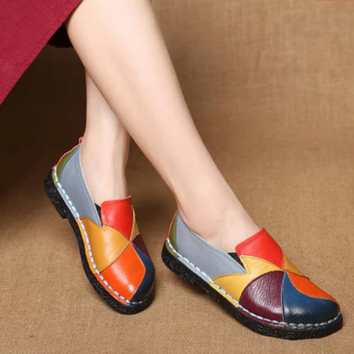 Damen Alle Jahreszeiten-Veganer Leder Loafer mit Mehrfarbig and Flachem Absatz