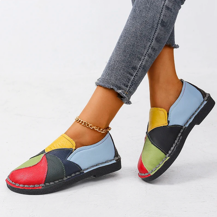 Damen Alle Jahreszeiten-Veganer Leder Loafer mit Mehrfarbig and Flachem Absatz