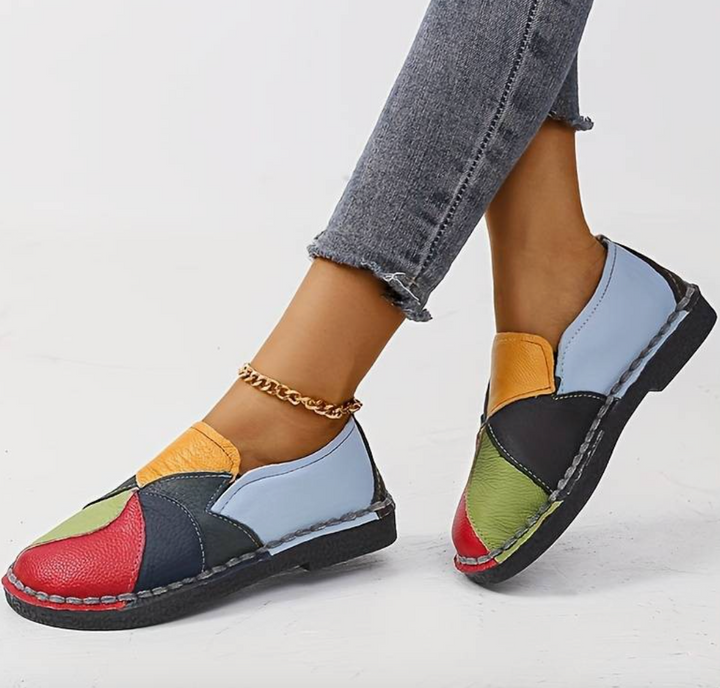 Damen Alle Jahreszeiten-Veganer Leder Loafer mit Mehrfarbig and Flachem Absatz