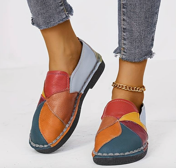 Damen Alle Jahreszeiten-Veganer Leder Loafer mit Mehrfarbig and Flachem Absatz