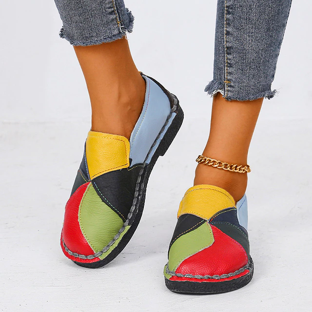 Damen Alle Jahreszeiten-Veganer Leder Loafer mit Mehrfarbig and Flachem Absatz