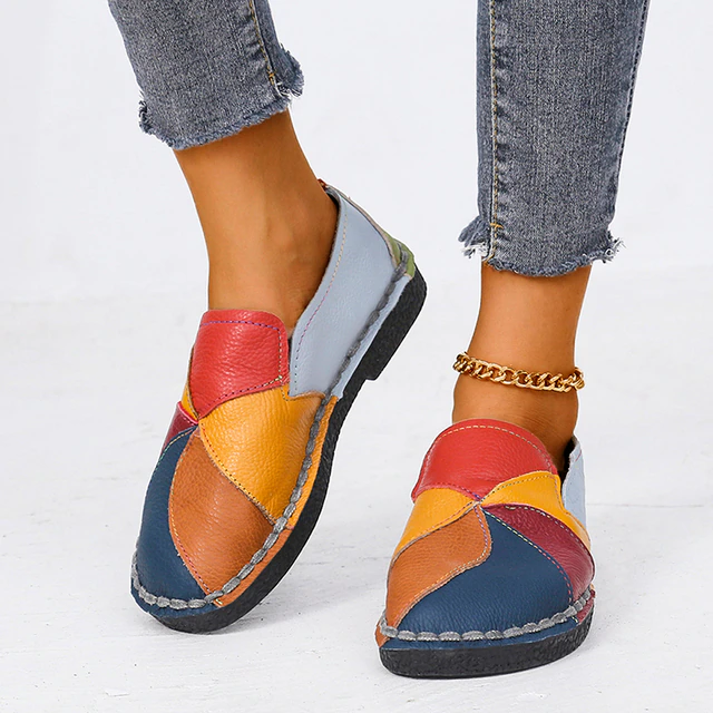 Damen Alle Jahreszeiten-Veganer Leder Loafer mit Mehrfarbig and Flachem Absatz