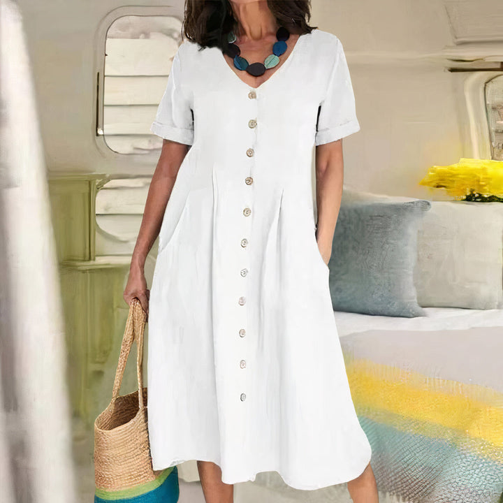 Damen Knopf-Front Midikleid