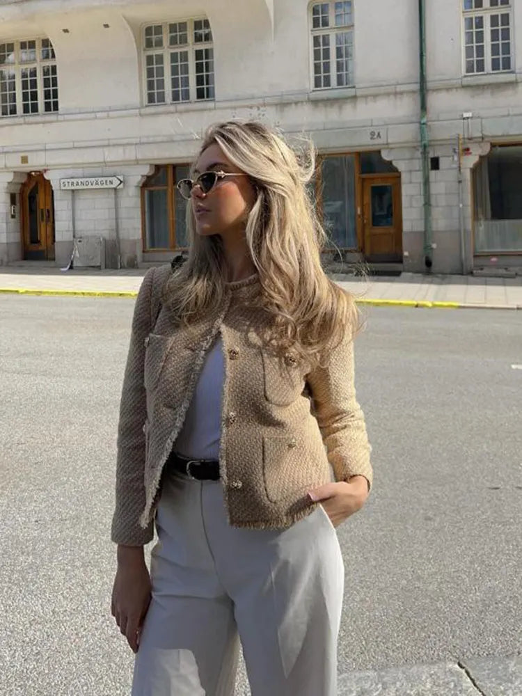 Lässige Tweedjacke Für Damen | Knopfdetail