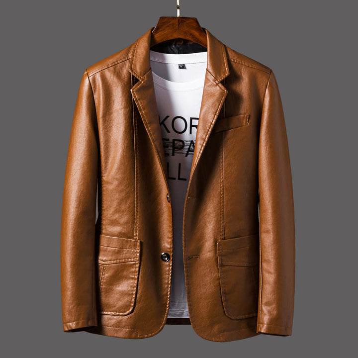 Herren Veganer Leder Jacke mit Taschen and Knöpfen
