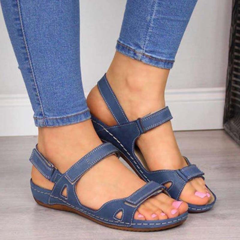 Damen Sommer Offener Zehenpartie Sandalen mit Doppelriemen and Klettverschluss