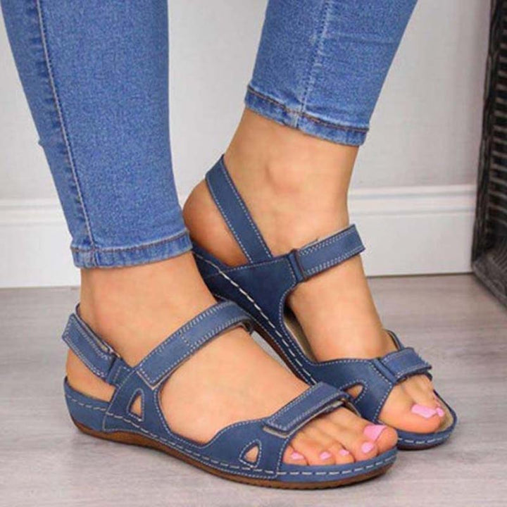 Damen Sommer Offener Zehenpartie Sandalen mit Doppelriemen and Klettverschluss