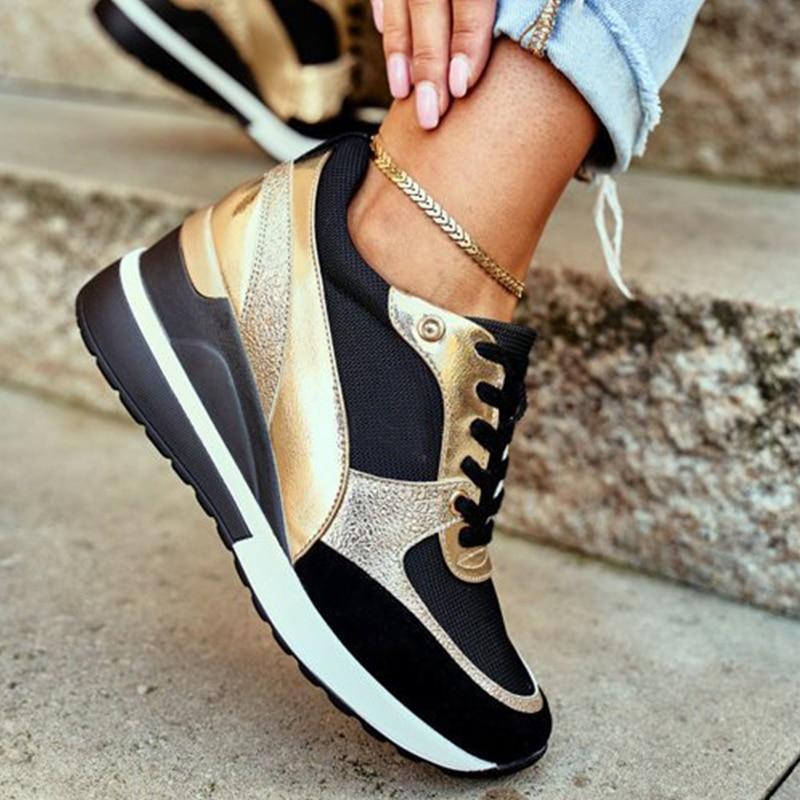 Damen Alle Jahreszeiten-Keil-Sneaker mit Schnürung