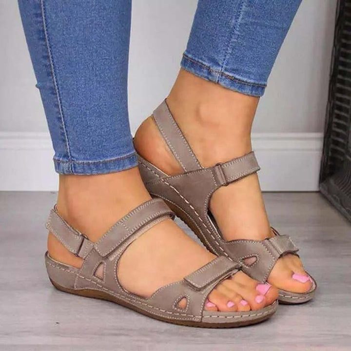 Damen Sommer Offener Zehenpartie Sandalen mit Doppelriemen and Klettverschluss