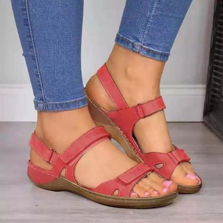 Damen Sommer Offener Zehenpartie Sandalen mit Doppelriemen and Klettverschluss