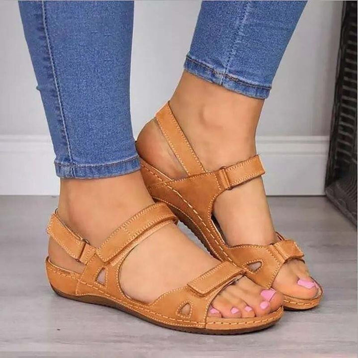 Damen Sommer Offener Zehenpartie Sandalen mit Doppelriemen and Klettverschluss