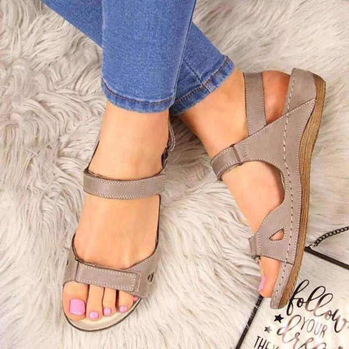 Damen Sommer Offener Zehenpartie Sandalen mit Doppelriemen and Klettverschluss