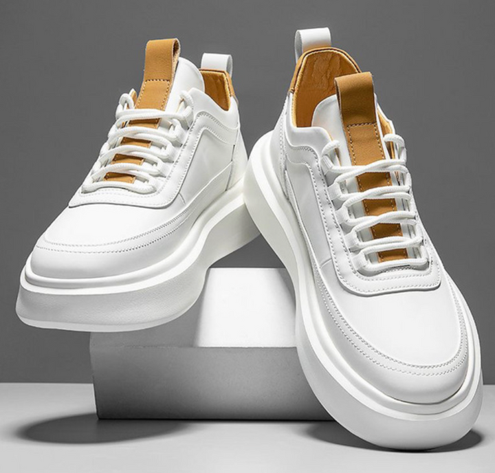 Herren Weiße Leder-Sneaker mit Chunky Plateau-Sohle