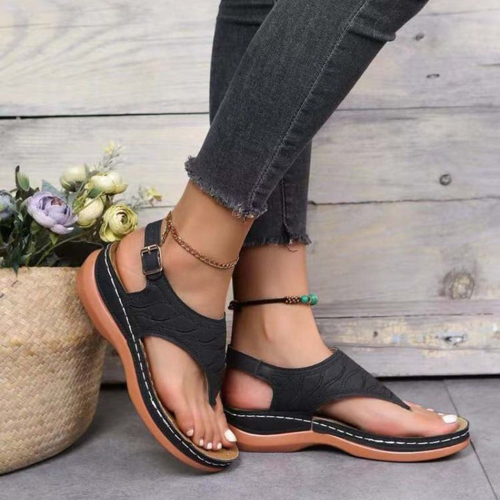 Damen Sommer Offener Zehenpartie Sandalen mit Schnallenriemen und Strukturierter Stil