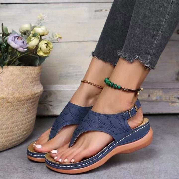 Damen Sommer Offener Zehenpartie Sandalen mit Schnallenriemen und Strukturierter Stil