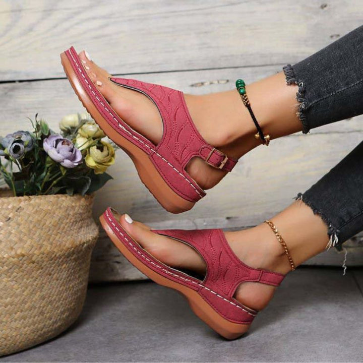 Damen Sommer Offener Zehenpartie Sandalen mit Schnallenriemen und Strukturierter Stil