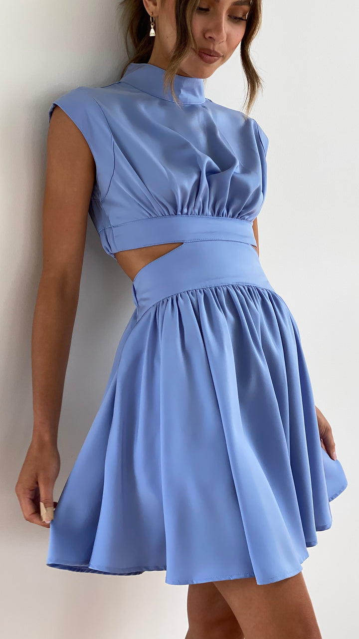 Damen Mini Kleid für den Sommer mit hohem Halsausschnitt