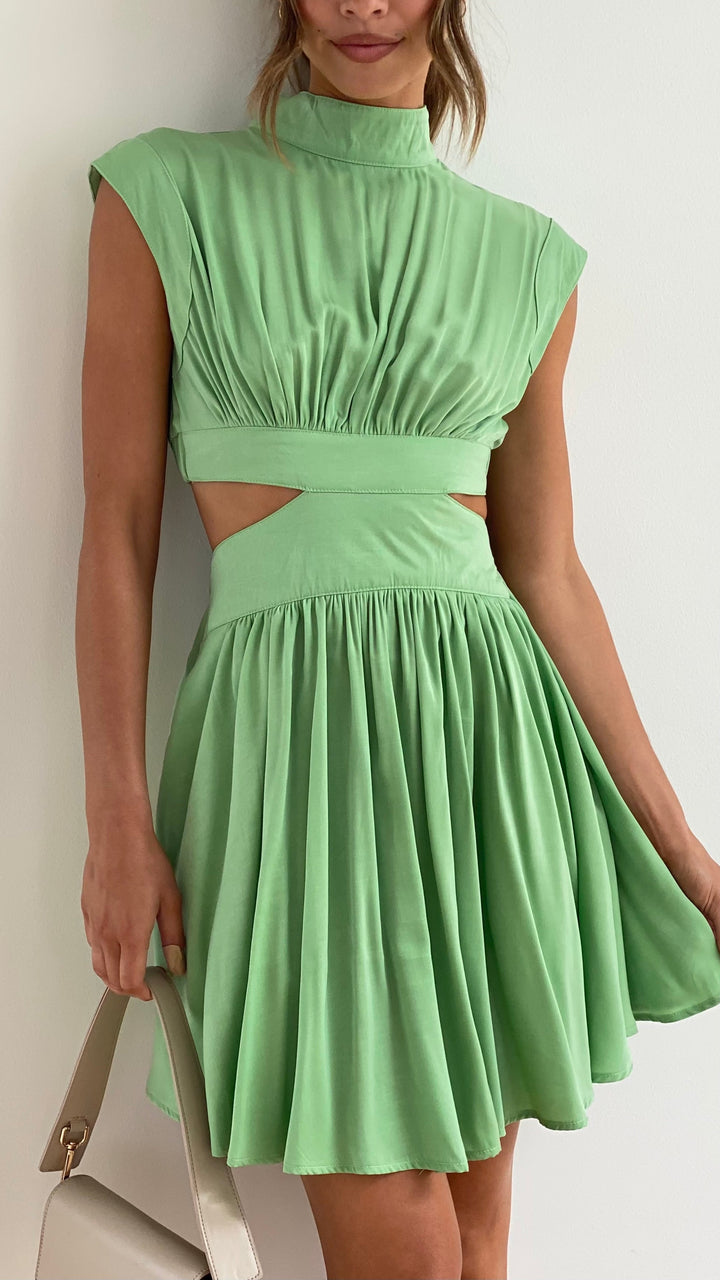 Damen Mini Kleid für den Sommer mit hohem Halsausschnitt