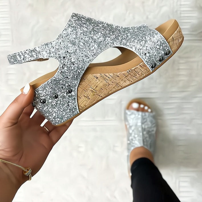 Glitzer Wedge-Sandalen für Damen