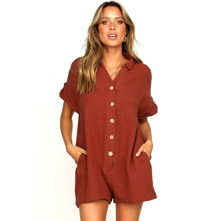 Kurzoverall mit Kragen und Knopfleiste für Damen