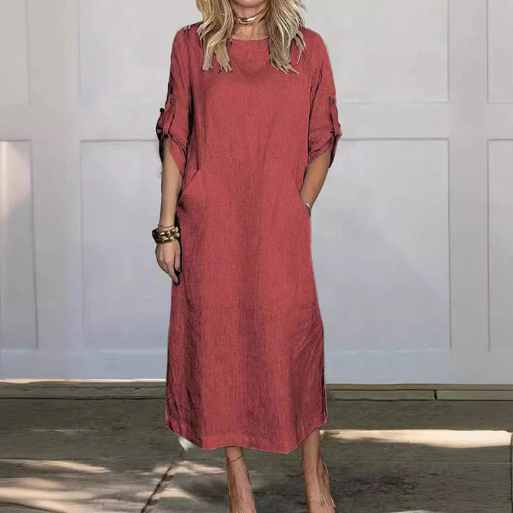 Damen Sommer Midikleid mit Halblangen Ärmeln and Seitentaschen