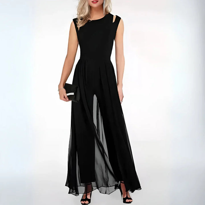 Damen Bodenlanger Jumpsuit mit Rock und Cut-out Schulterdetails
