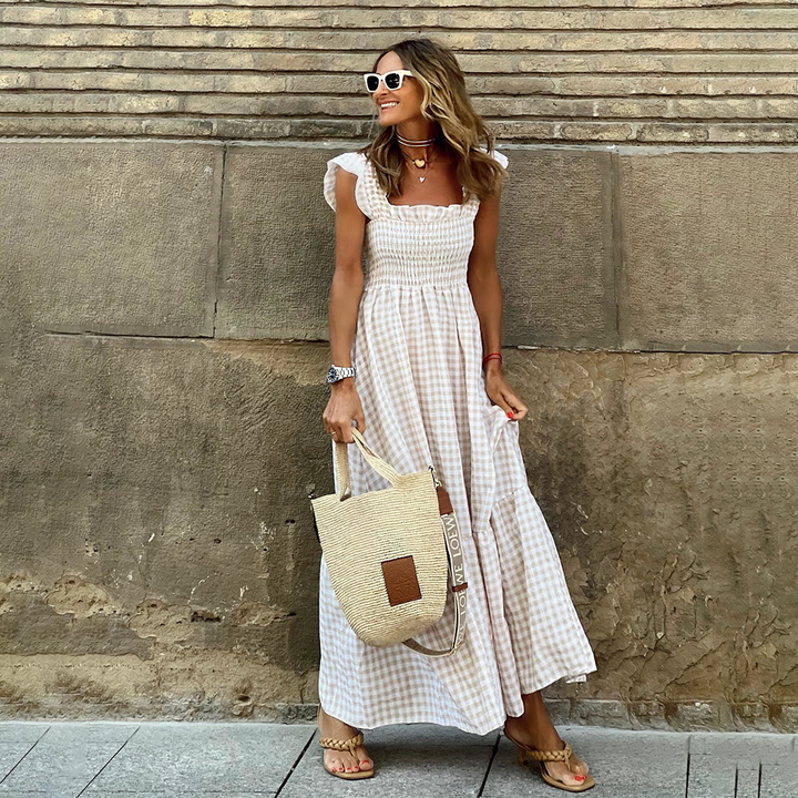 Kariertes Midikleid für Frauen