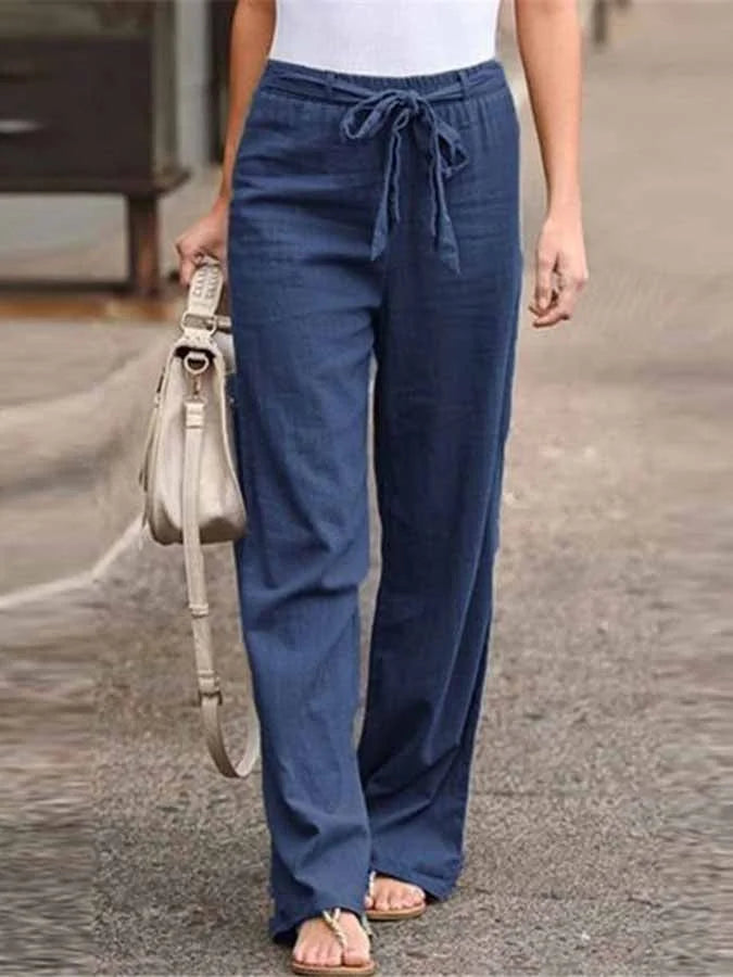 High-Waist Leinenhose mit Schleifendetail