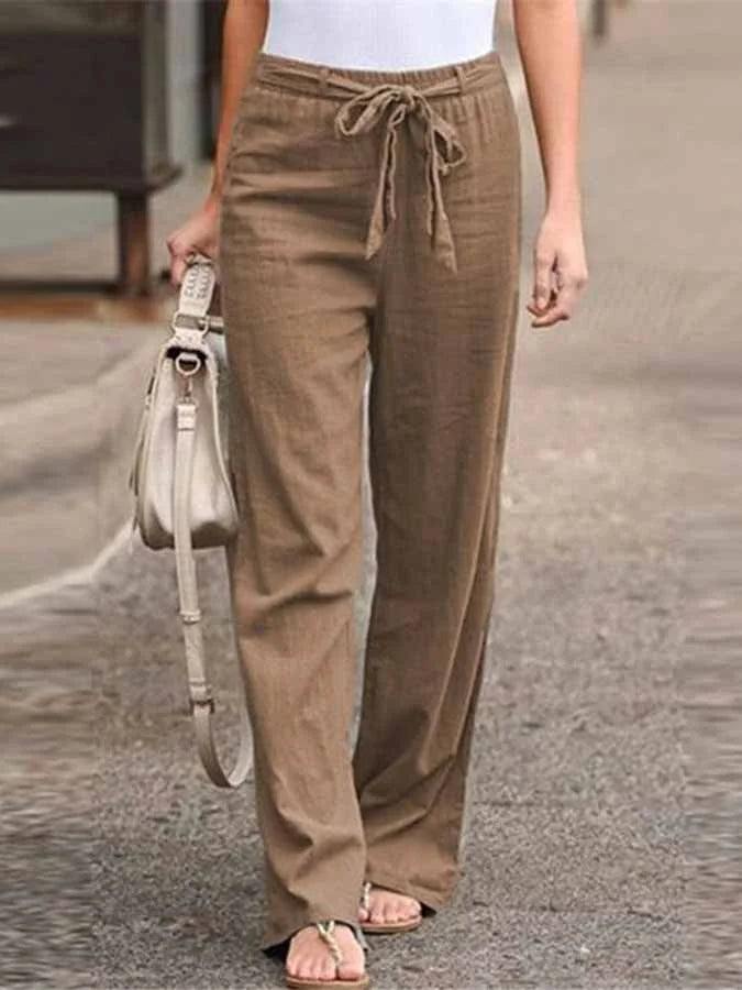 High-Waist Leinenhose mit Schleifendetail
