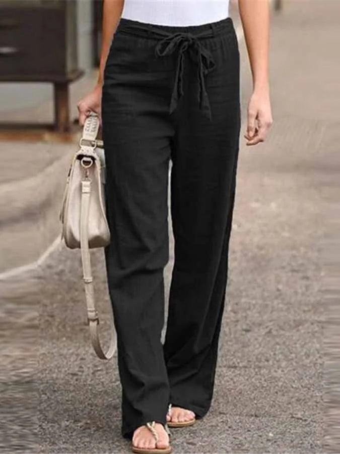 High-Waist Leinenhose mit Schleifendetail