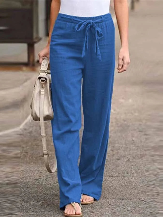 High-Waist Leinenhose mit Schleifendetail